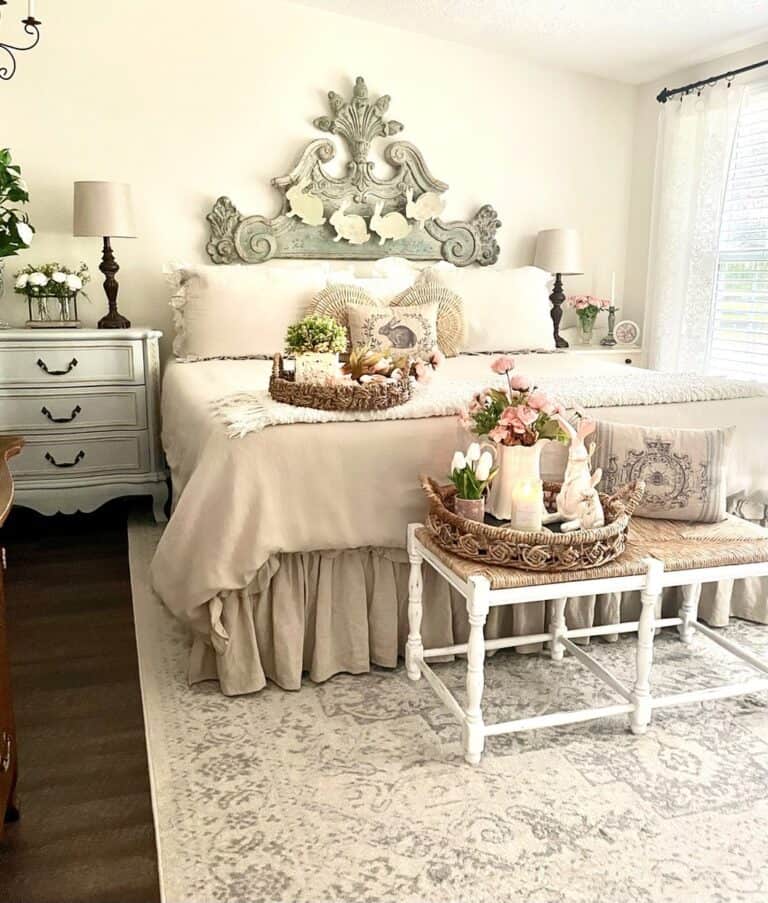 French Provincial Bedroom with Wood Carved Headboard