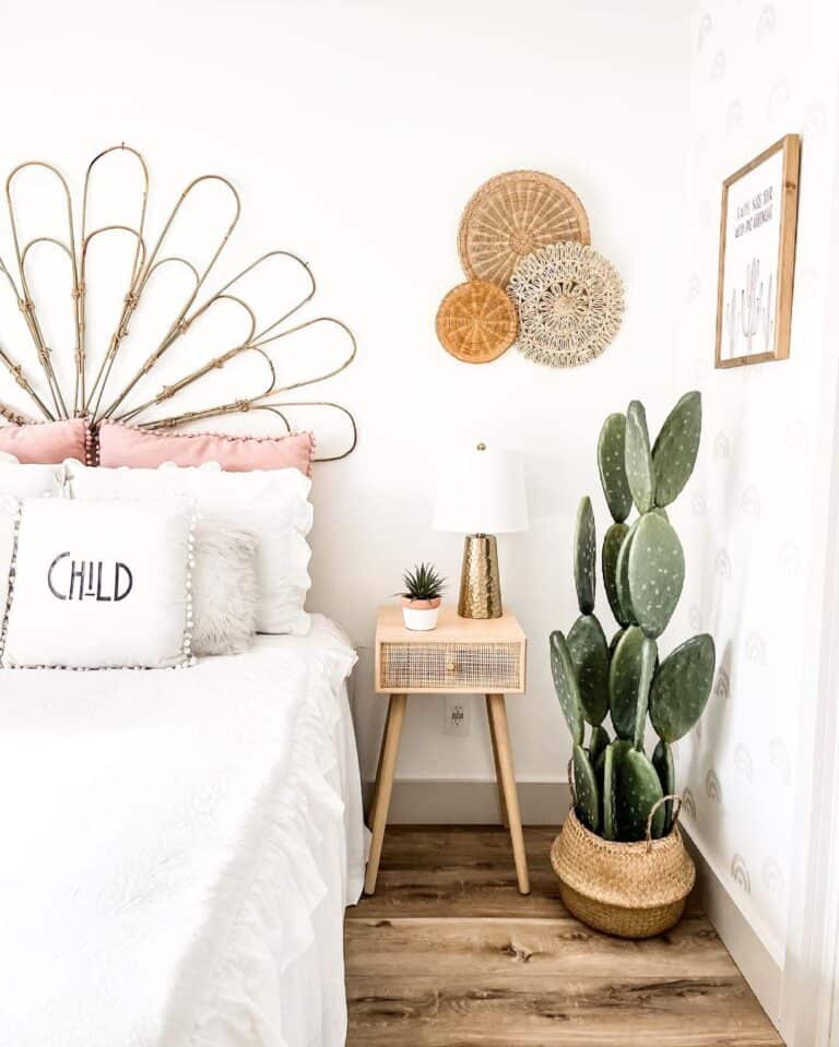 Bohemian Bedroom with Unique Peacock Headboard