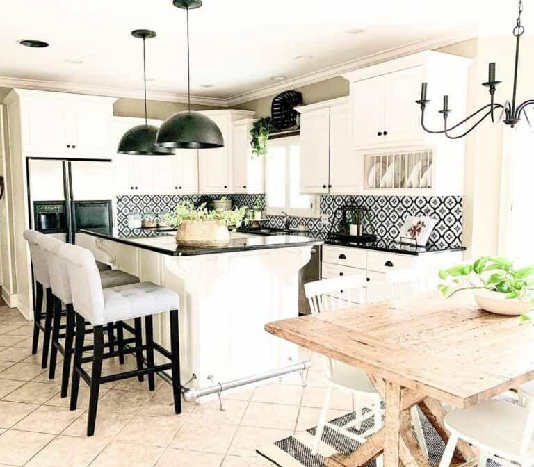 Black Dome Pendant Lights for White Kitchen Island