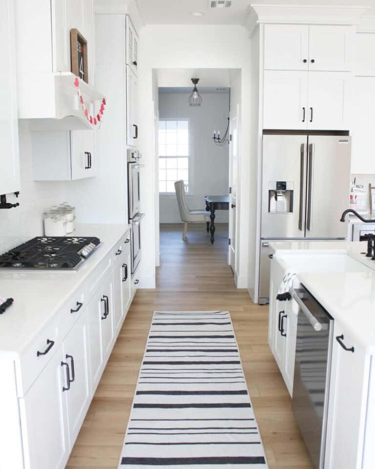 Striped Rug in All White Kitchen