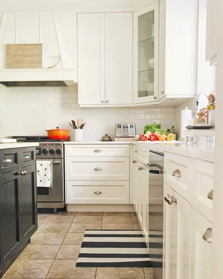 Black and White Striped Kitchen Mat