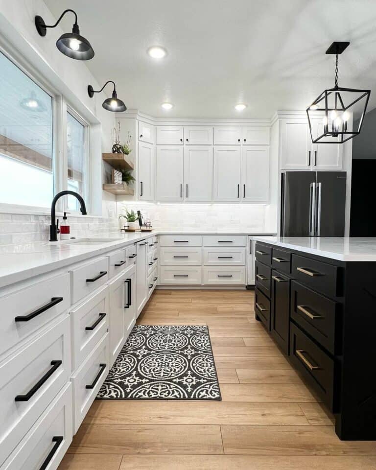 White Kitchen With Black Kitchen Island