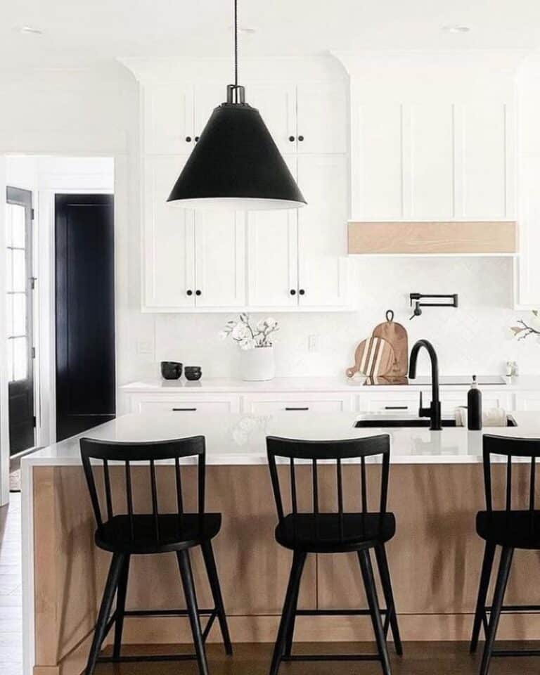 White Kitchen With Black Bar Stools