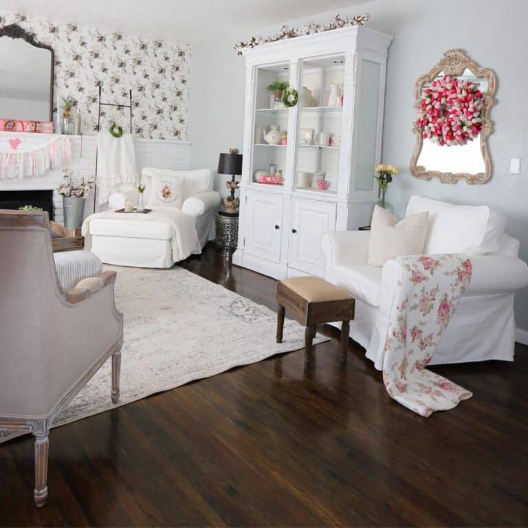 Floral Wallpaper and Dark Hardwood Floors