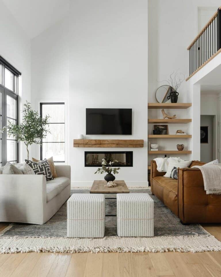 Neutral Living Room With Vaulted Ceiling