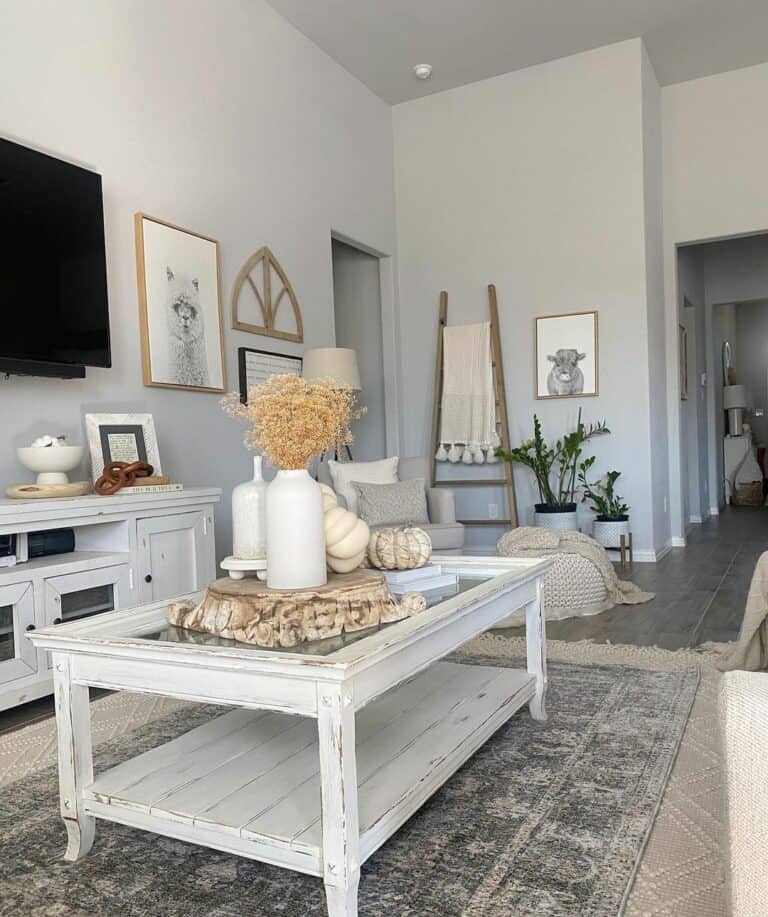 Layered Living Room Rugs With Farmhouse Coffeetable