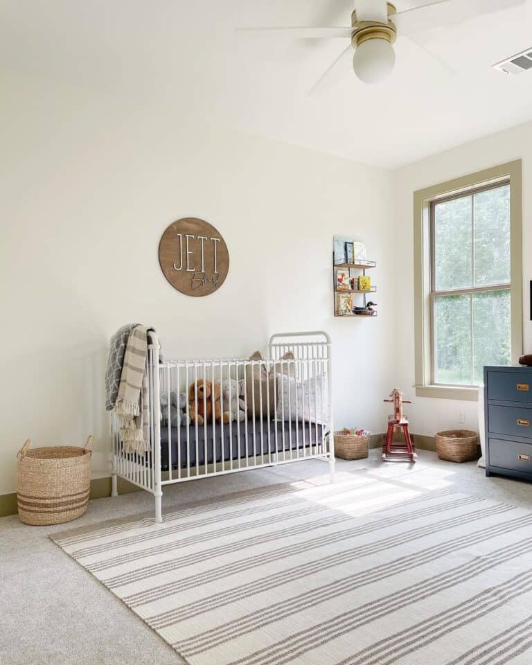 Neutral Bedroom with Personalized Wood Sign