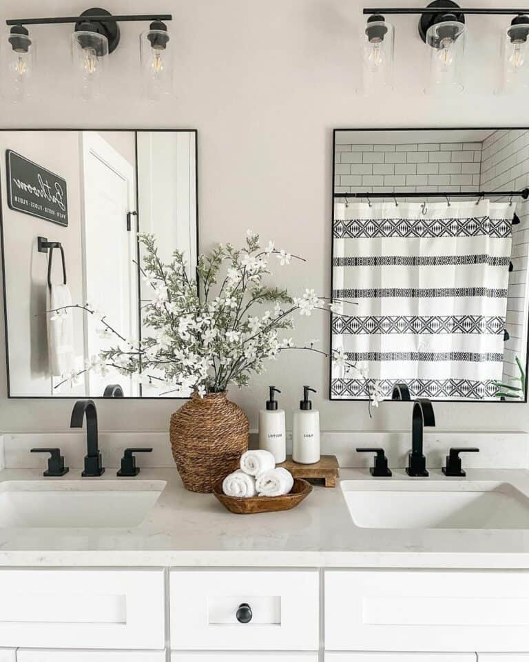 Patterns Bring an All-white Bathroom to Life