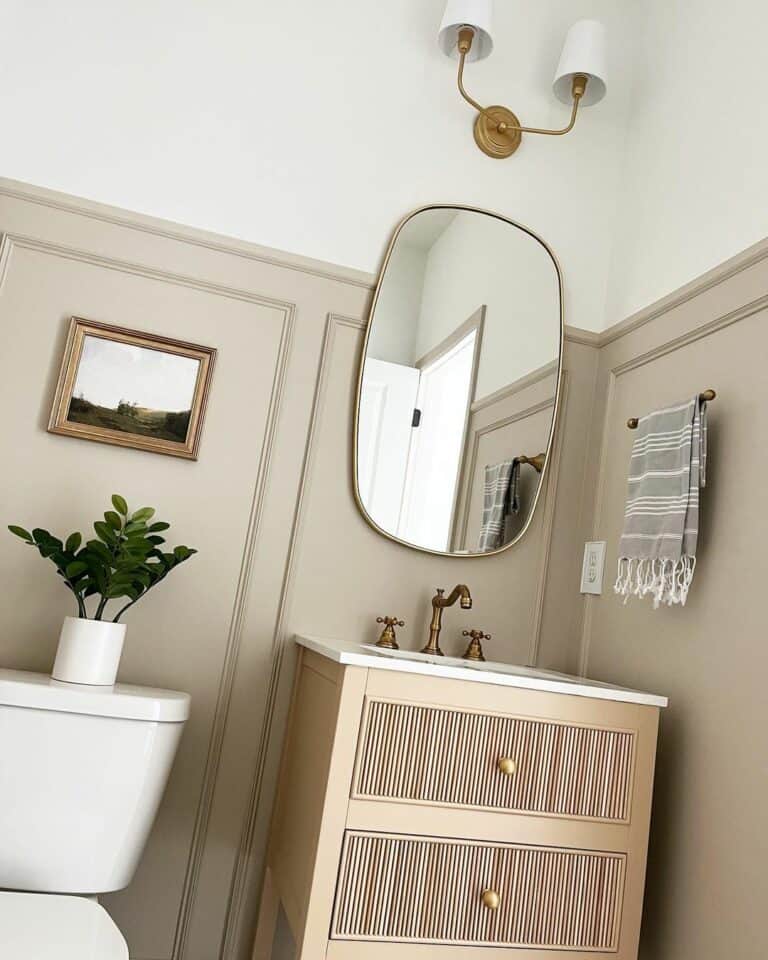 Beige Washstand With Brass Bathroom Towel Holder