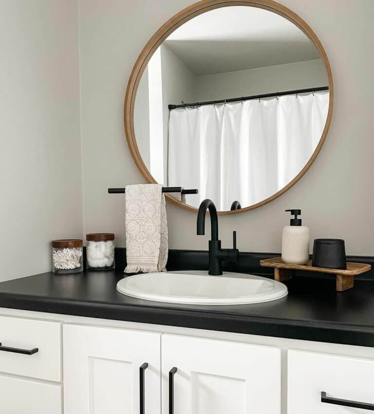 White Bathroom Cabinet With Black Counter