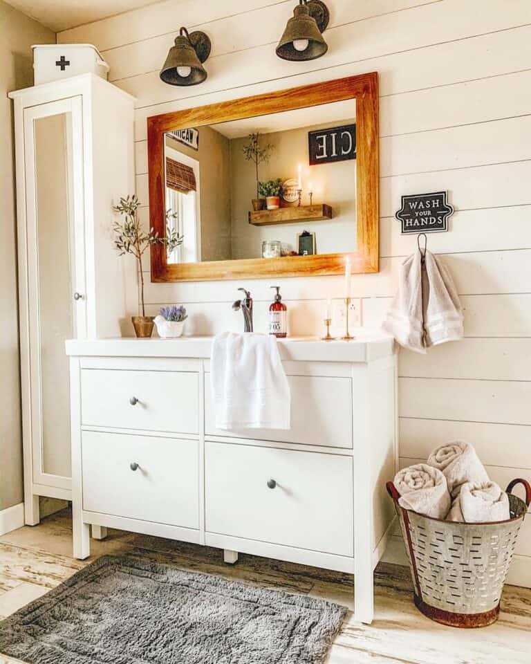 White Bathroom Cabinet With Black Towel Hook