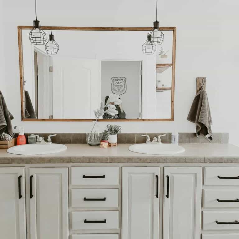 Wood and Black Metal Bathroom Towel Holders