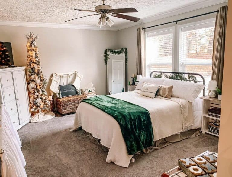 Emerald Green Blanket and Metal Bed Frame