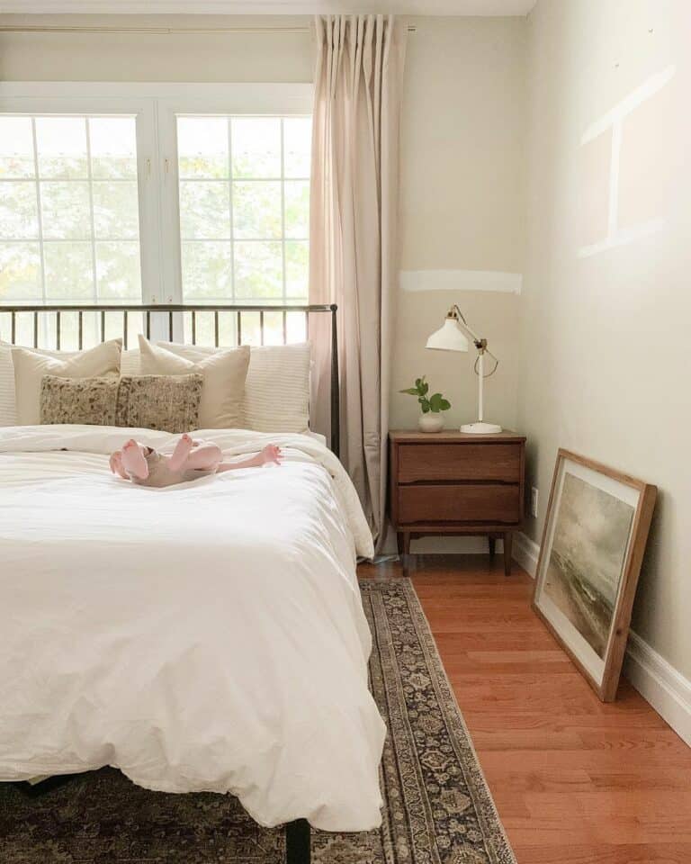 Neutral Bedding on Spindle Bed Frame