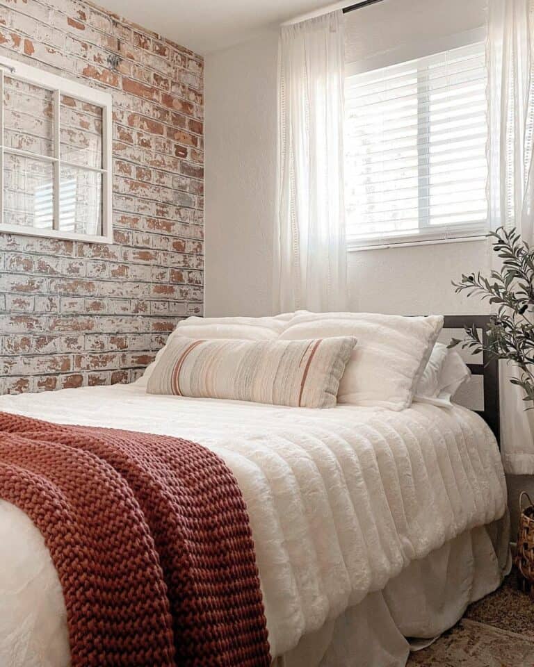 Faux Brick Bedroom Wall Beside Small Window