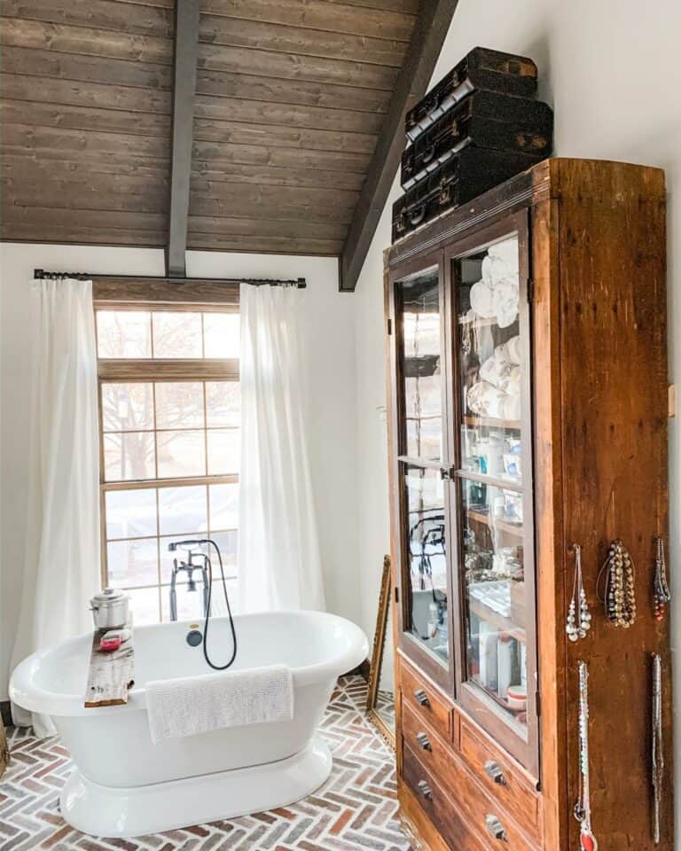 Vintage China Cabinet for Storing Towels in Bathroom