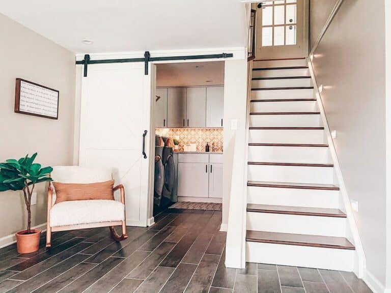 White Sliding Door for Basement Laundry Room