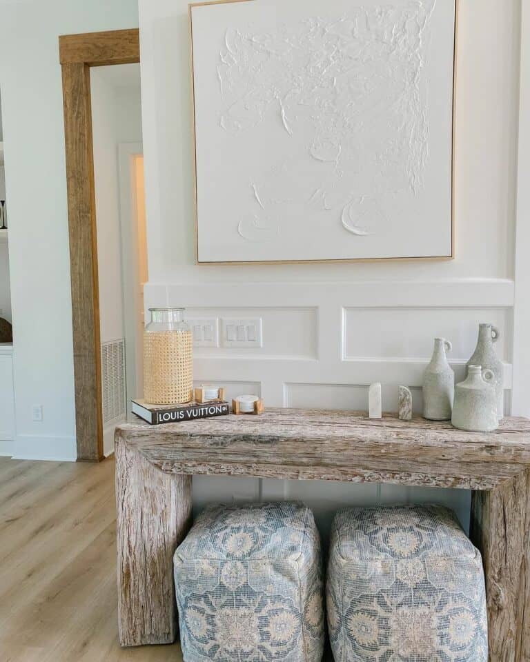 Console Table with Abstract Textured Art
