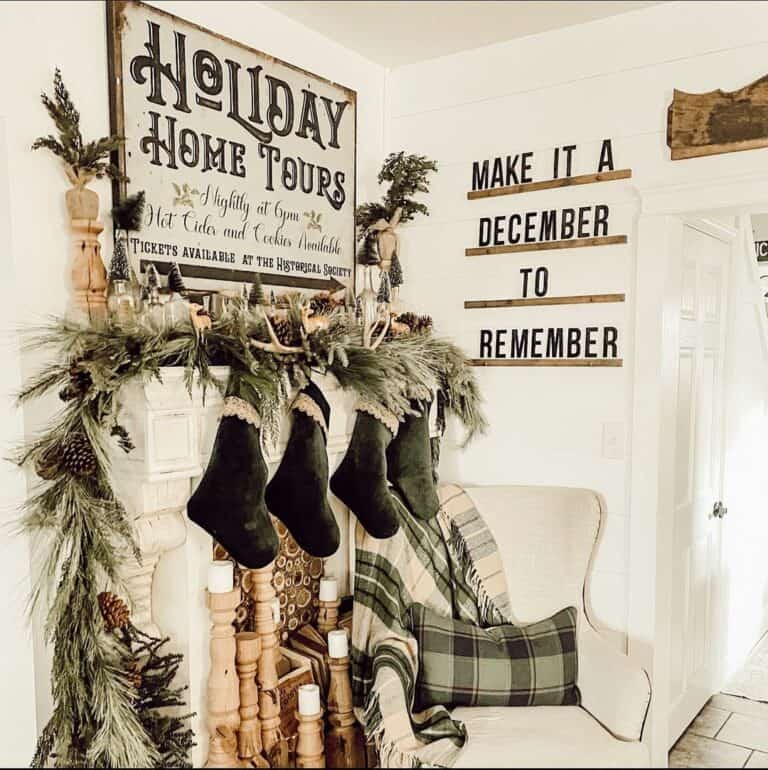Vintage Christmas Green Mantel Décor