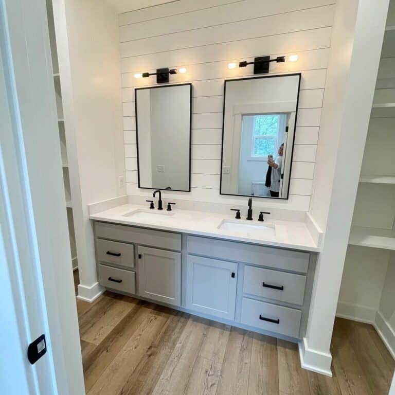 Modern Grey and White Farmhouse Bathroom