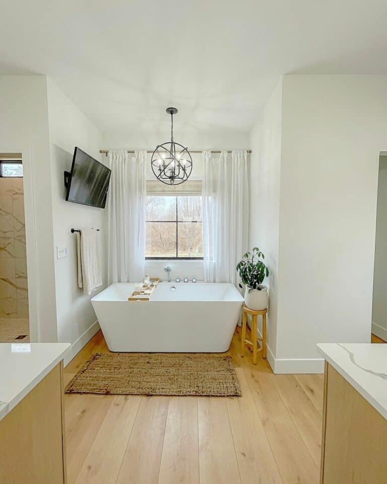 Master Bathroom With a Square Edge Freestanding Bath