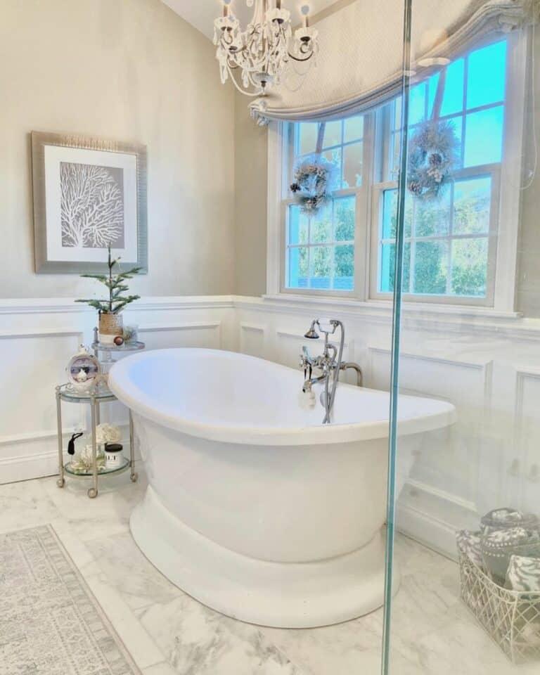 Freestanding Bathtub Under Vintage Chandelier