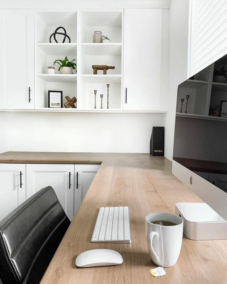 Wraparound Desk in a White Home Office