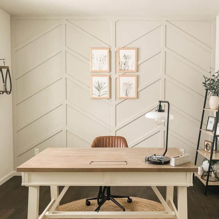 Neutral Home Office With Botanical Art