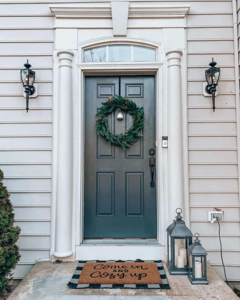 Rustic Farmhouse Door With Traditional Lanterns