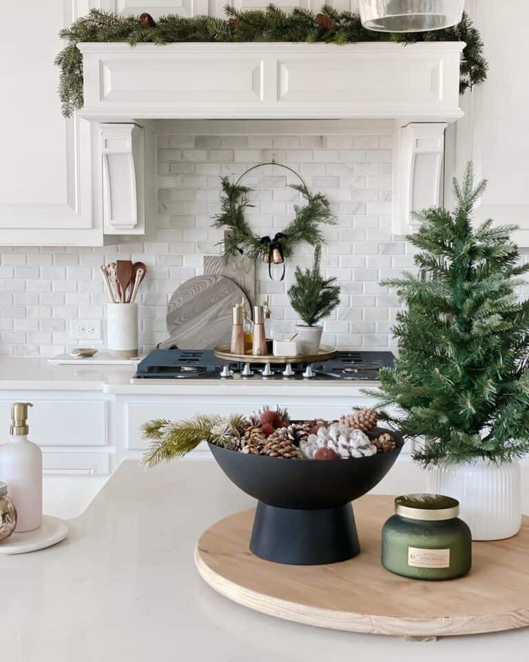 Kitchen with Staggered Grey Backsplash Tile