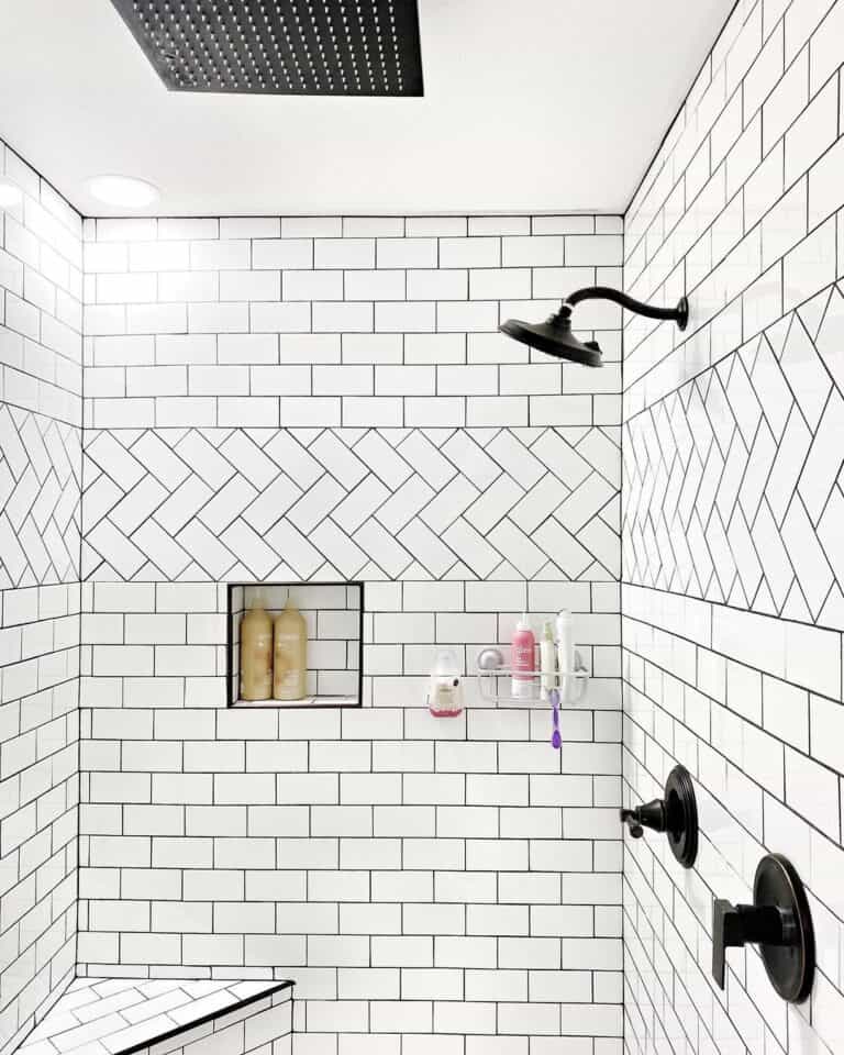 Subway Tile Niche with Black Trim