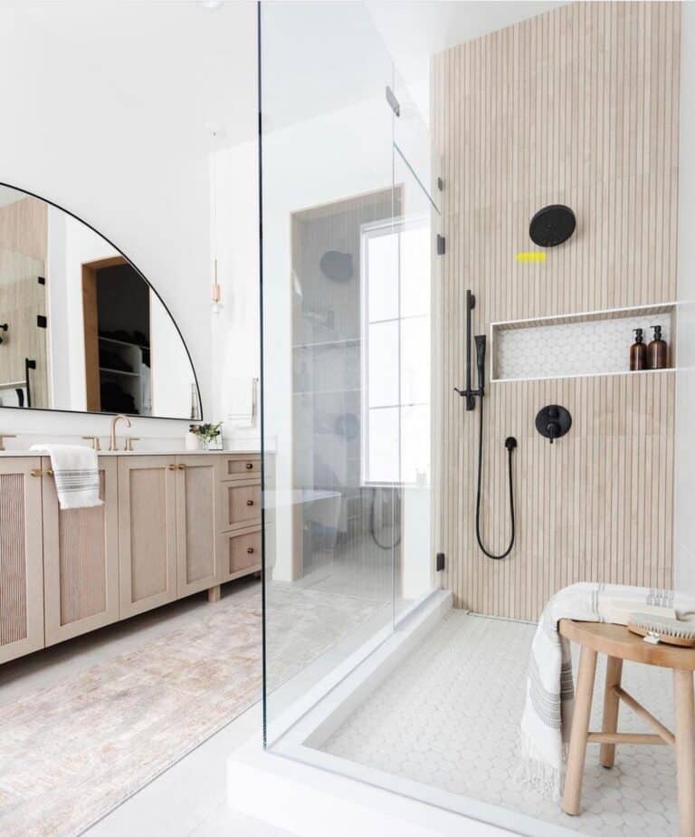 Shower with White Shower Niche Trim