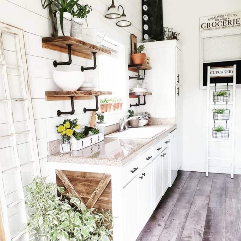 Floating Wood Shelves and T-Bar Handles
