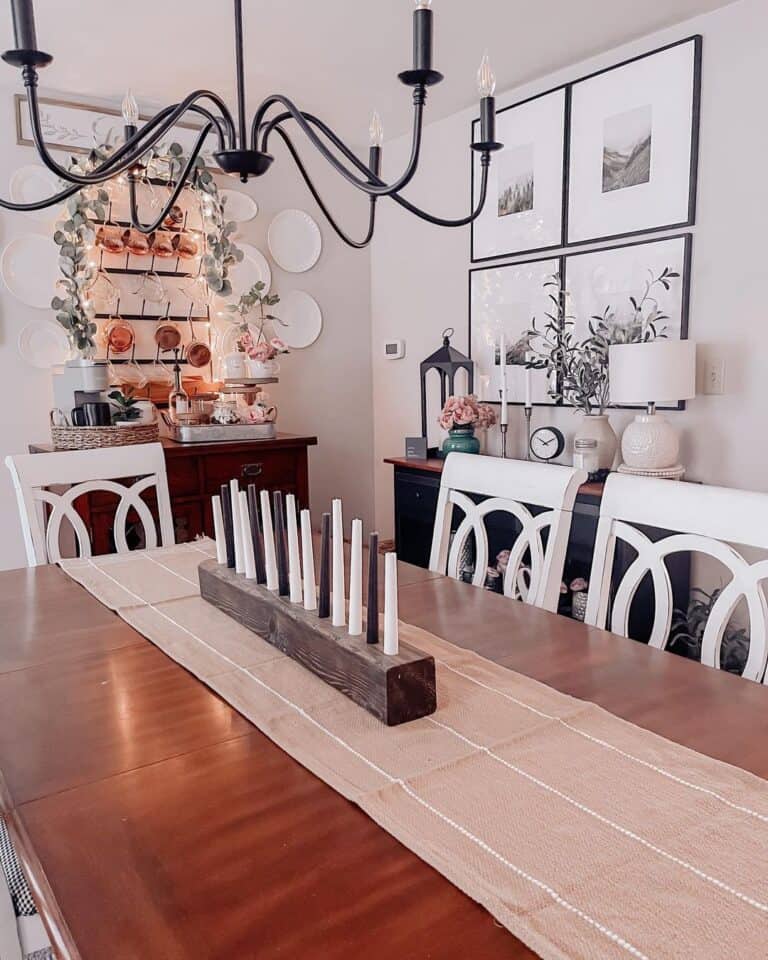 Black and White Candles in a Wooden Candle Holder