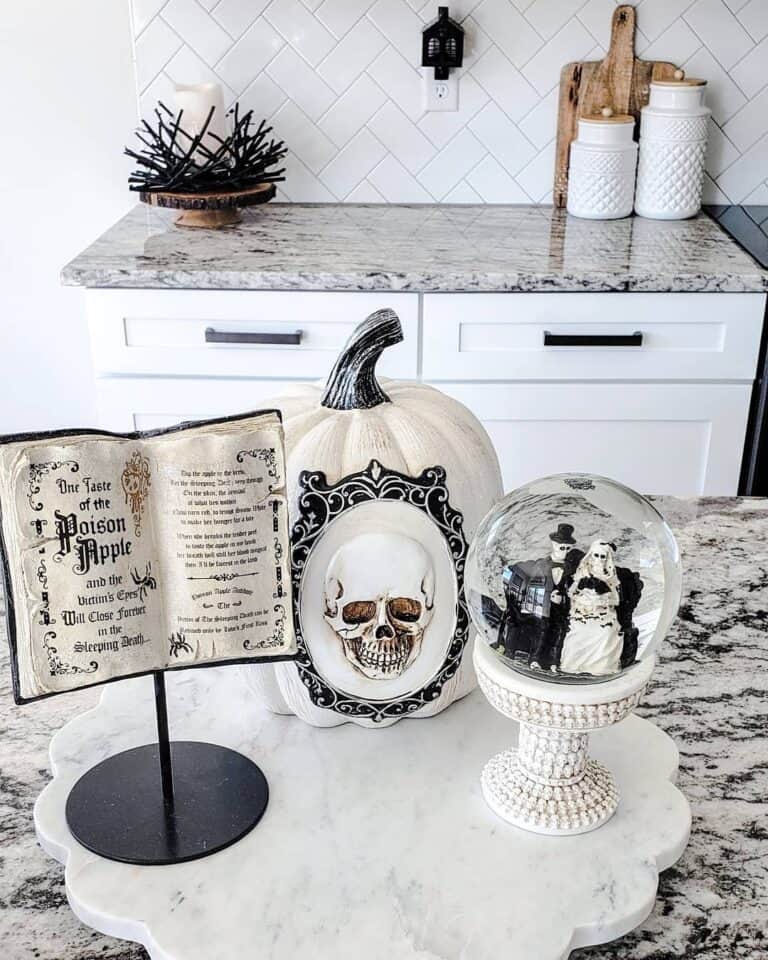 White Centerpieces and Halloween Decor