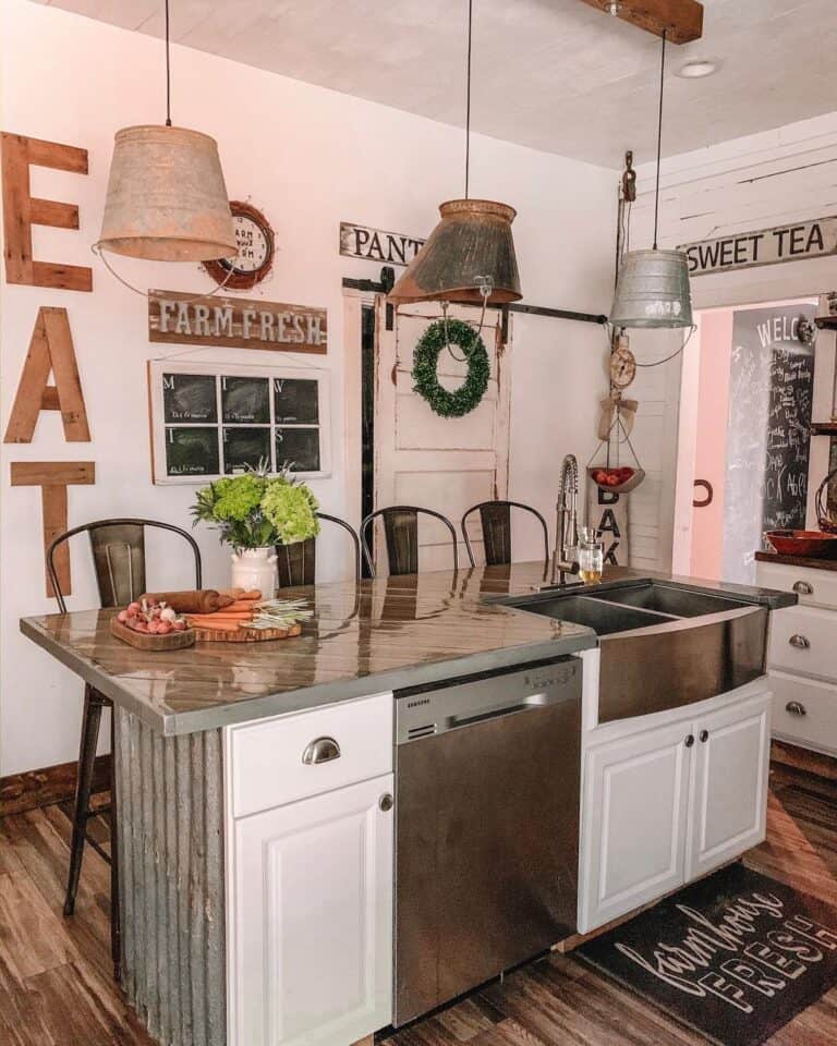 Farmhouse Kitchen with Nickel Hardware Accents