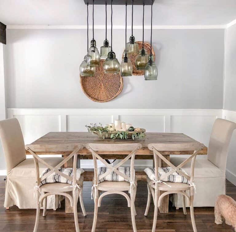Cross Back Chairs and Beige Slip Covers