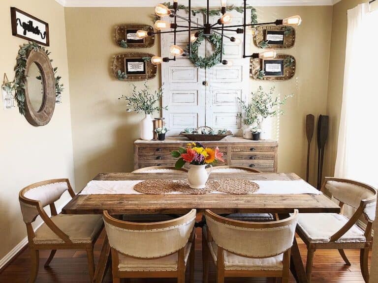 Rustic White Doors and Wood Sideboard