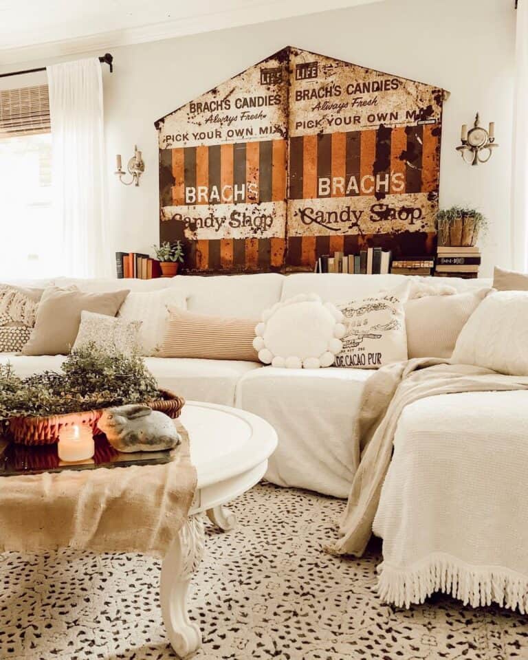 Rustic Decor and White and Gold Pillows