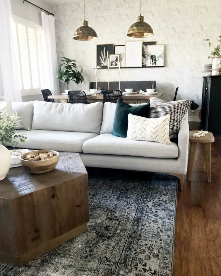 Copper and Blue Tones in Living Room