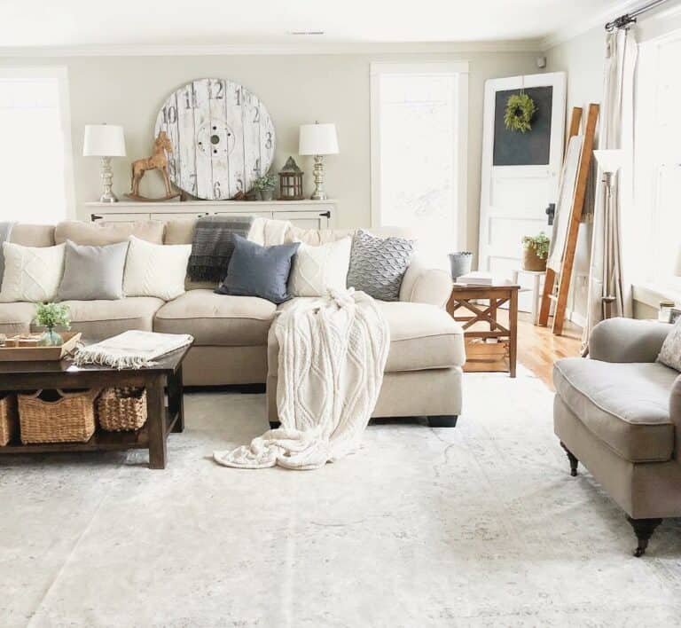 Farmhouse Living Room With Decorated Fireplace