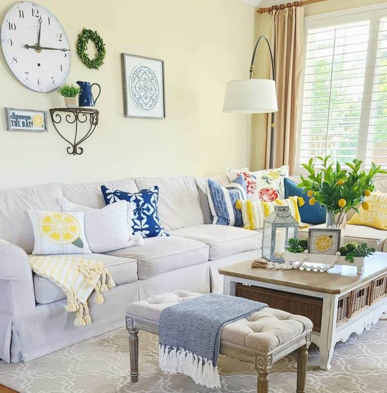 Sunshine Living Room With Yellow and Blue Cushions