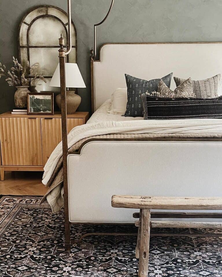 Rustic Mirror and Gray Bedroom Accent Wall