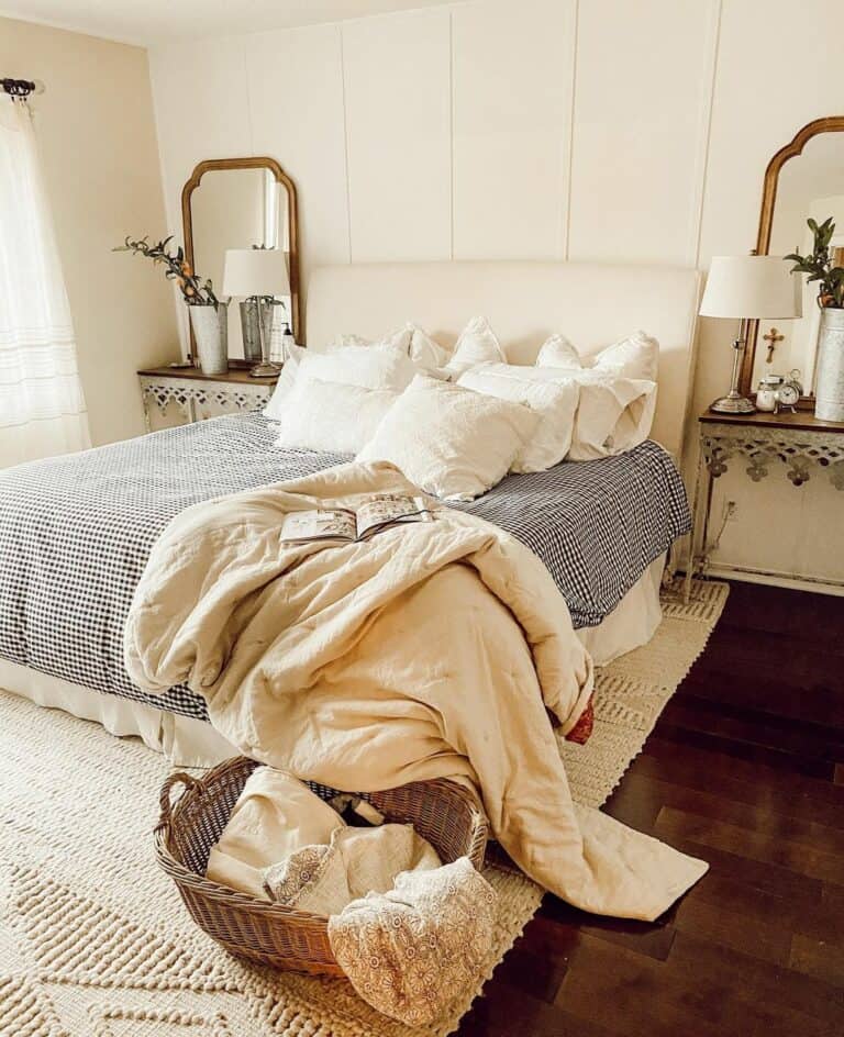 Arched Mirrors on Vintage Metal Nightstands