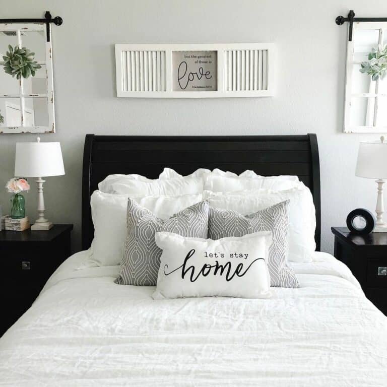 White Bedroom Mirrors Above Black Nightstands