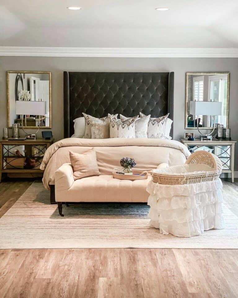 Mirrored Nightstands in Ruffled Bassinet Bedroom