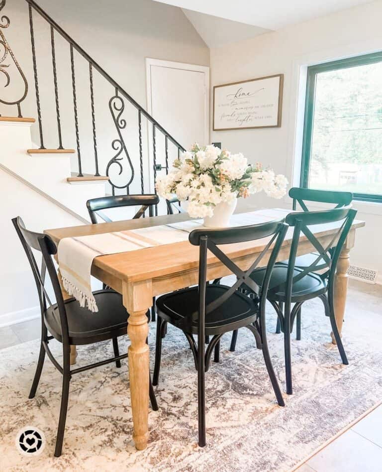 Horizontal Striped Table Runner with Black Chairs