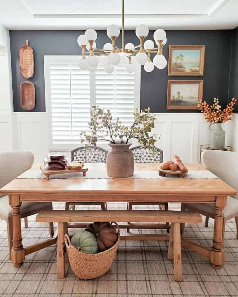 Subtle Farmhouse Table Runner in Traditional Dining Room