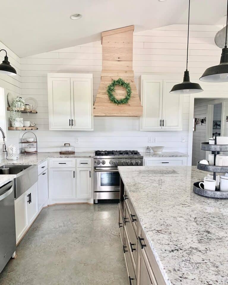 Modern Farmhouse Kitchen with Concrete Floors