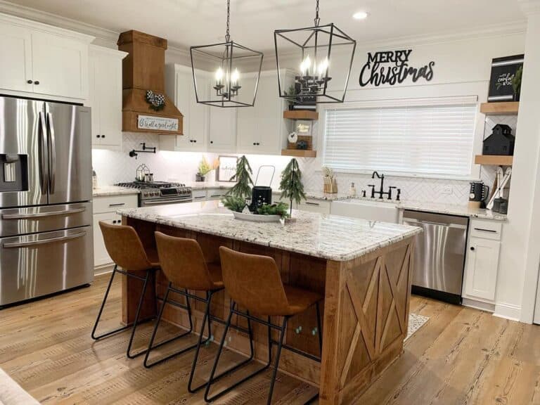 Farmhouse Island with Modern Lighting
